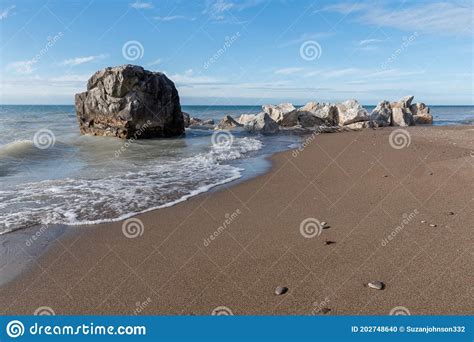 Big Rock On The Beach At Lake Huron Stock Photo Image Of Huron Waves