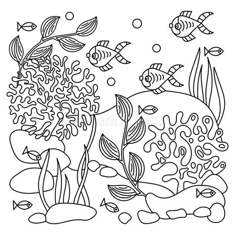 Underwater Coloring Book Page For Adult And Older Children Fish And
