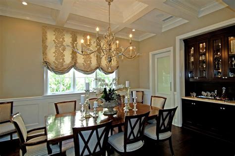 Elegant Traditional Dining Room With Dark Chocolate Wood And Chandelier