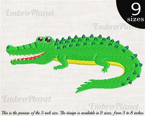 Crocodile Design For Embroidery Machine Digital Graphic Etsy