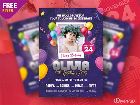 Birthday Party Invitation Flyer Design Template Download Psd