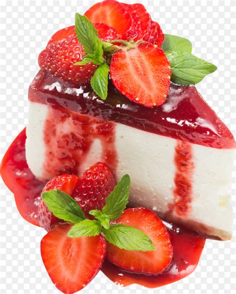 Cheesecake With Strawberry Jelly And Jam Mint Leaves Isolated On