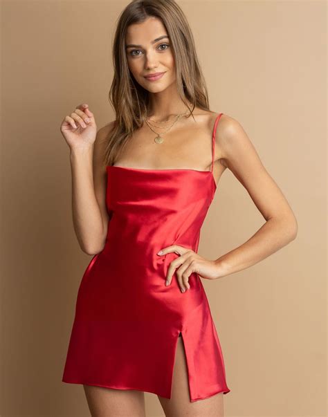 Red Satin Mini Slip Dress Red Satin Dress Satin Mini Dress Mini