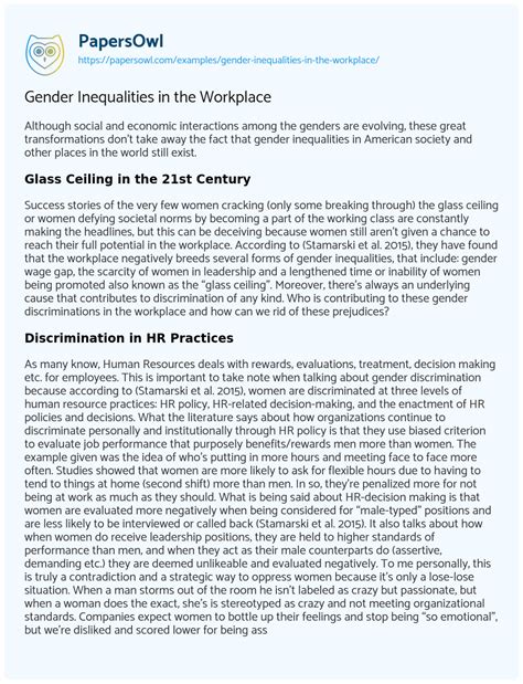 Gender Inequalities In The Workplace Free Essay Example 978 Words