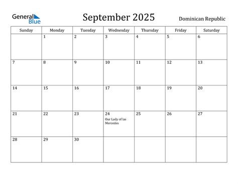 Dominican Republic September 2025 Calendar With Holidays