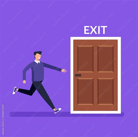 Man Character Running Fast To Door Exit Vector Design Graphic Flat