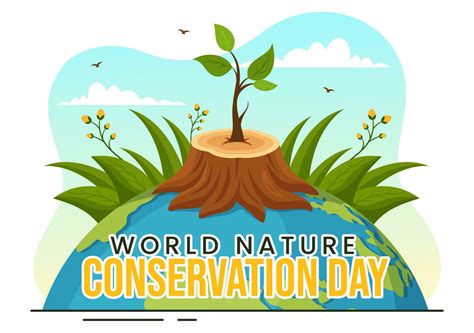 World Nature Conservation Day Vector Illustration With World Map Tree