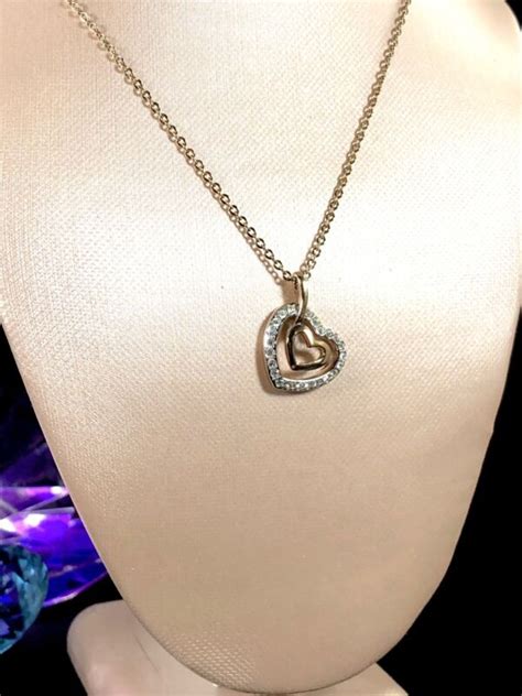 Swarovski 18k Gp Chain Necklace Rhodium Pave Crystal Double Heart