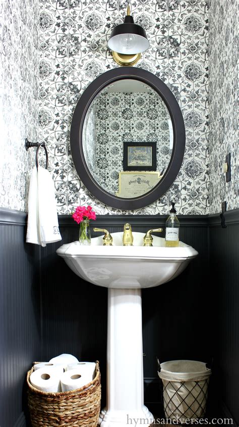 Black And White Tile Wallpaper Powder Room Small Powder Room Decor