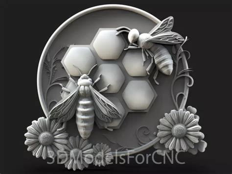 3d Model Stl File For Cnc Router Laser And 3d Printer Bees On Honeycomb