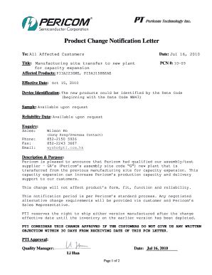 Letter of notification of name change sample. Product Change Notification Letter - Fill Online, Printable, Fillable, Blank | PDFfiller