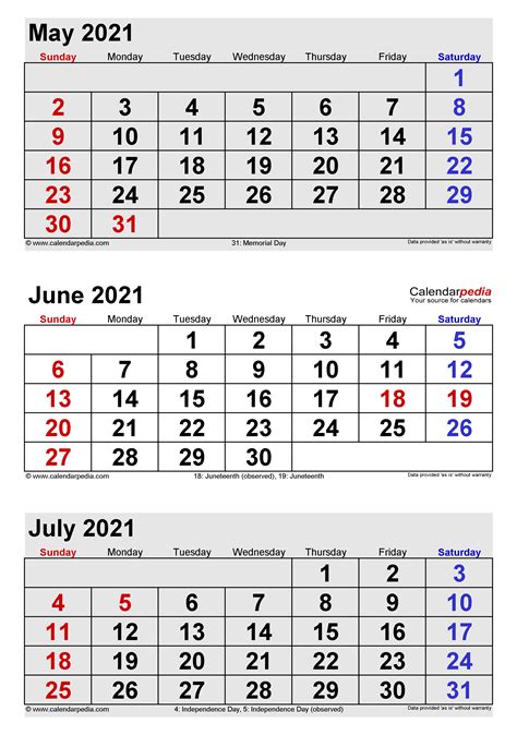 July 2020 June 2021 Printable Calendars