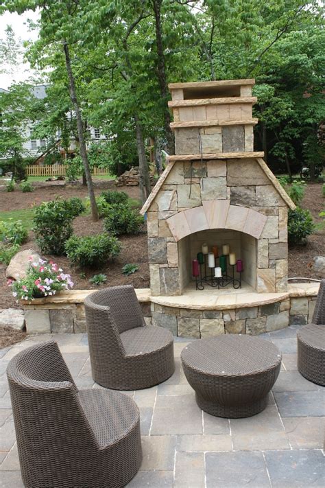 Stone Outdoor Fireplace With Hearth Outdoor Fireplace Patio Backyard