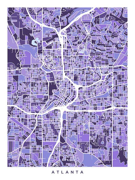 Atlanta Georgia City Map Digital Art By Michael Tompsett Fine Art America