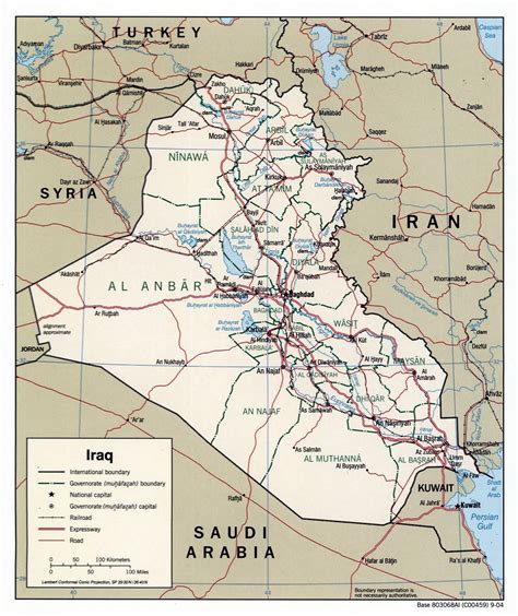 Large Detailed Political And Administrative Map Of Iraq With Roads