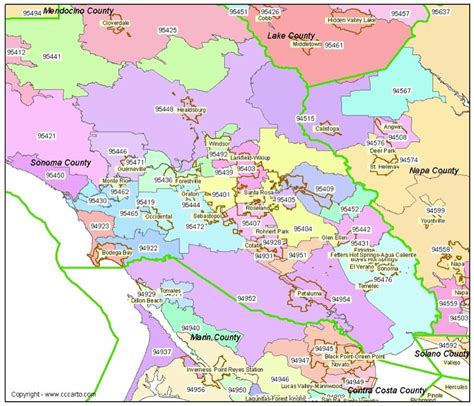 Sonoma Zip Codes Sonoma County Zip Code Boundary Map