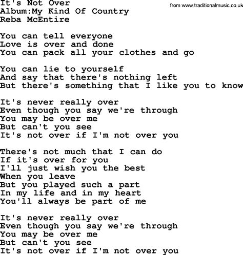 Its Not Over By Reba Mcentire Lyrics