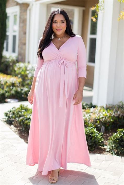 Maxi Plus Size Pink Maternity Dress Long Sleeve This Chic Long Sleeve