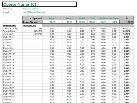 student grade calculator  excel