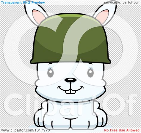Animal Clipart Of A Cartoon Cute Happy White Rabbit Army Soldier
