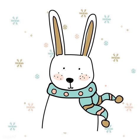 Hand Drawn Rabbit Enjoying A Christmas Holiday Free Image By Rawpixel