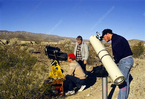Portrait Of Amateur Astronomers Their Telescopes Stock Image R