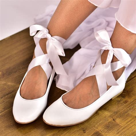 Wedding Shoes White Flats Wedding Ballet Flats Ribbon Etsy