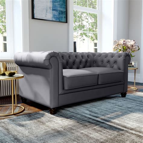 Hampton Grey Leather 2 Seater Chesterfield Sofa Furniture Choice