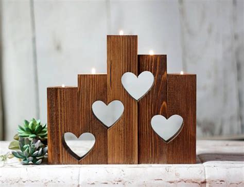 Wood Hearts Candle Holder Set Of 55th Anniversary Wood Crafts Wood