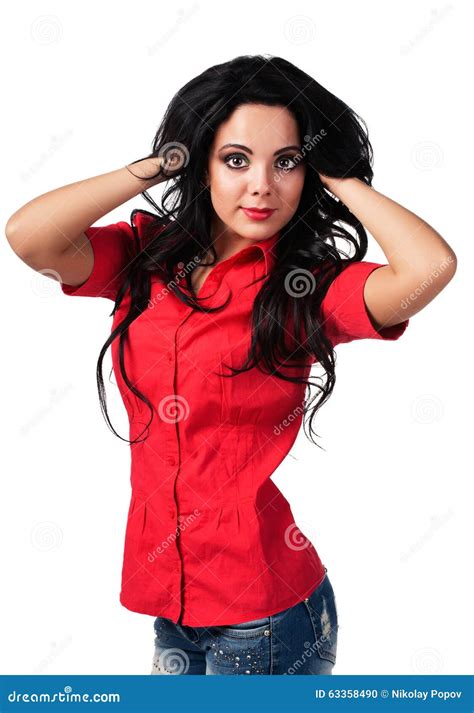 Girl In A Red Shirt Stock Photo Image Of Teenagers 63358490