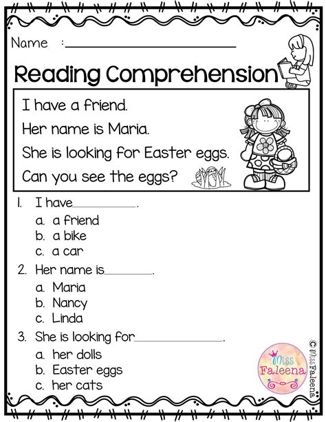 Reading Comprehension Worksheets For Kg2 Maryann Kirbys Reading