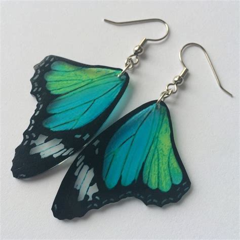 Monarch Butterfly Wing Earrings Moth Bug Insect Charm Teal Blue Green