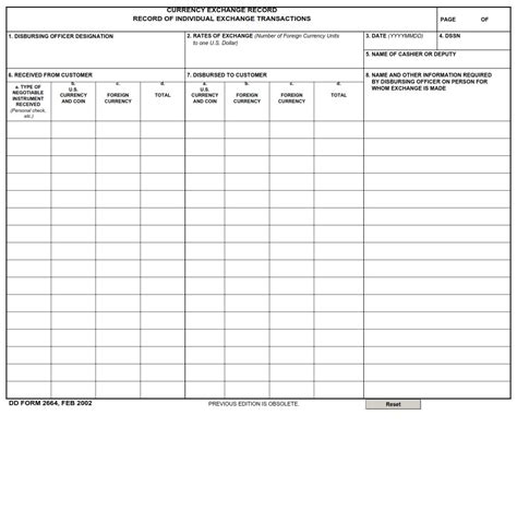 Dd Form 2664 Currency Exchange Record Dd Forms