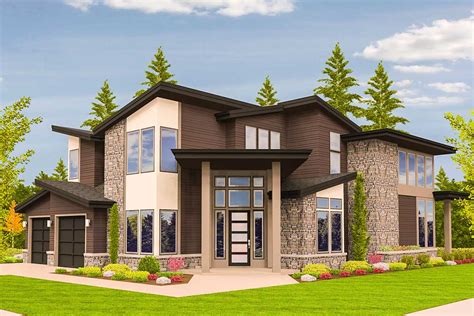 Modern house designs, small house designs and more! Angled Entry 5 Bed Modern House Plan - 85123MS | Architectural Designs - House Plans