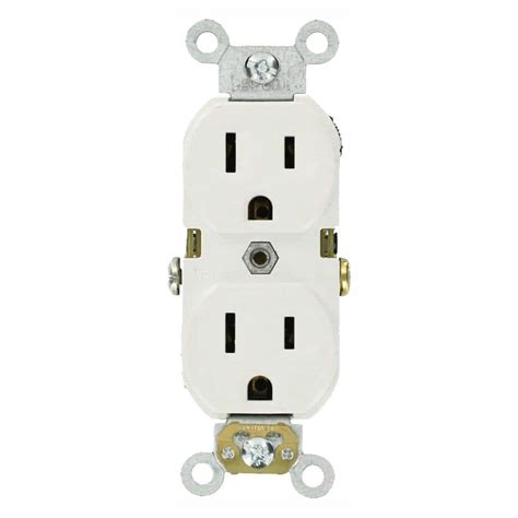 Leviton 15 Amp Commercial Grade Duplex Outlet White 10 Pack M22 Cbr15 Wmp The Home Depot