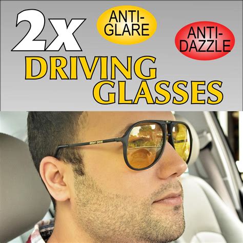Night Driving Glasses X 2 Yellow Clip On Anti Glare Day Time Vision