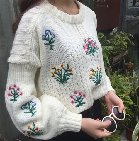 Free Shipping Embroidered Flower Knitted Sweater On Storenvy