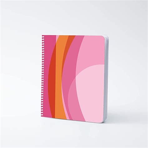 A Spiral Notebook With Pink Orange And Red Lines On The Cover Is Shown