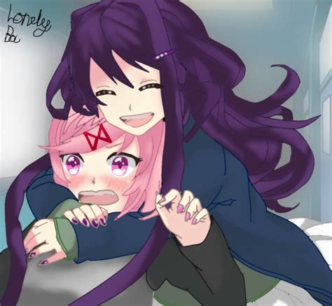 Yuri Surprising Natsuki With A Hug From Behind By 1lonelyboi On Deviantart
