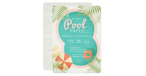 tropical adult beige pool party invitation