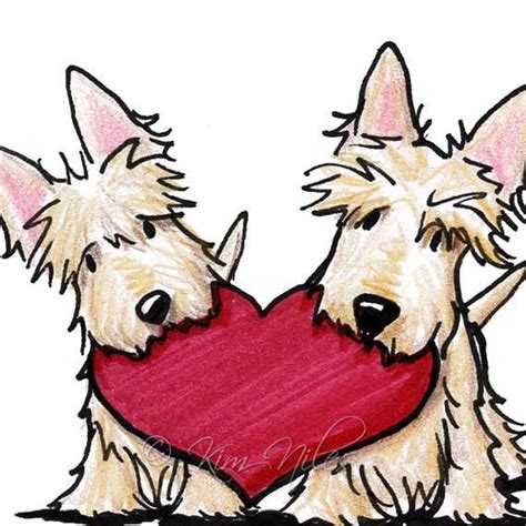 Framed Dog Art Aceo Original Drawing Red Heart Scottie Dogs Etsy