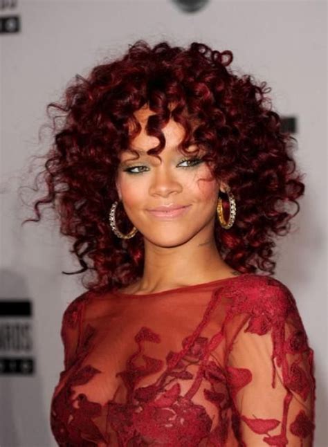 Dark Red Shag Perm Rihanna Curly Hair Rihanna Hairstyles Celebrity