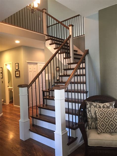It's unique tube appearance can. Modern Farmhouse Staircase makeover Steps: Red Oak with Dura Seal Spice Brown stain Hand rails ...