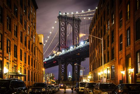 Download Building New York Night Bridge Man Made Manhattan Bridge Hd