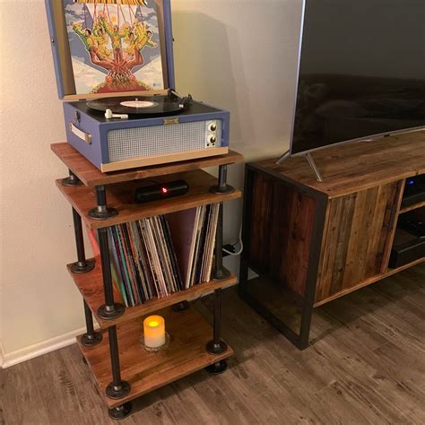 Rustic Industrial Style Record Player Stand Vinyl Storage Etsy Vinyl Storage Industrial
