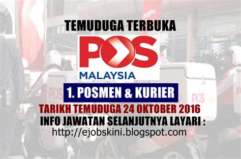 Permohonan terbuka jawatan di jabatan pengangkutan jalan (jpj). Temuduga Terbuka di Pos Malaysia Berhad Pada 24 Oktober 2016