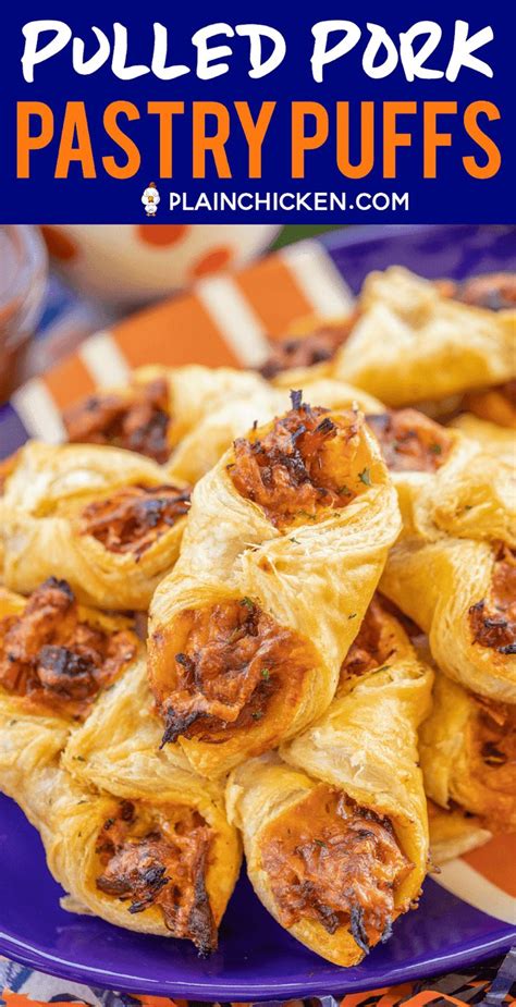 For party appetizer recipes appetizers for dinner party snacks christmas appetizers delicious appetizers appetizers with puff pastry tailgate appetizers. Pulled Pork Pastry Puffs - only 4 ingredients! Great ...