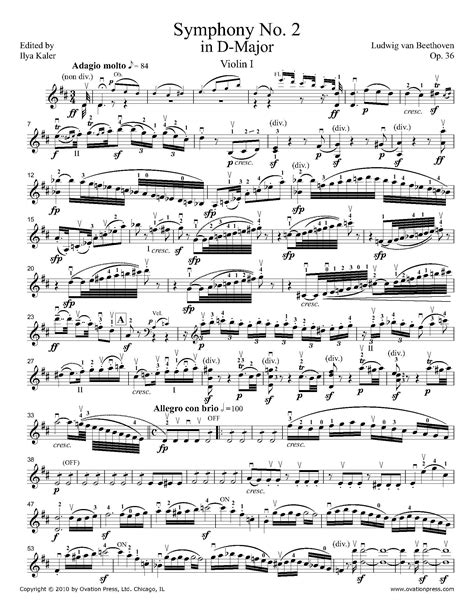 beethoven symphony no 2 violin i part by ilya kaler