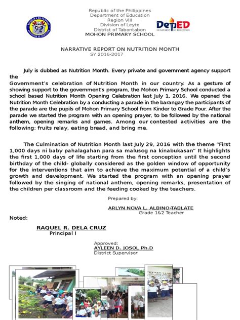 Narrative Report On Nutrition Month Mohon Primary School Pdf