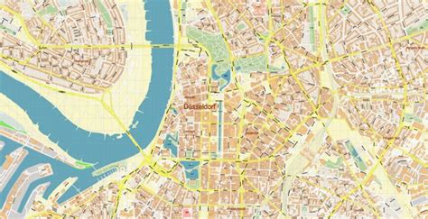 Dusseldorf Germany Map Vector Exact High Detailed City Plan Editable